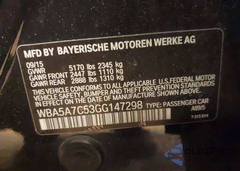 2016 BMW 528I xDrive from USA, damaged, VIN WBA5A7C53GG147298